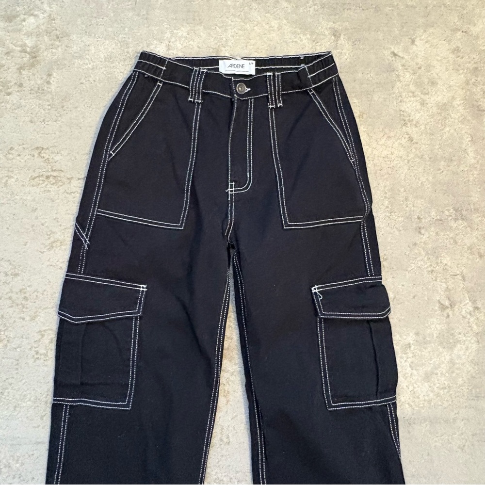 Ardene Cargo Utility Denim Wide Leg High Waist 90s Skater Jeans Size Small - Picture 7 of 14